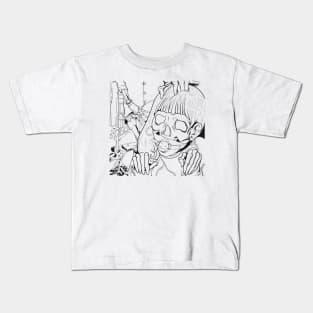 Super fun skull doll girl line drawing Kids T-Shirt